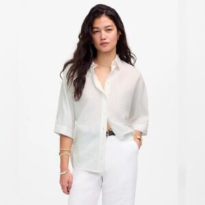 Madewell Oversized Pleated-Sleeve Button-Up Shirt in White Size small‎ NWT